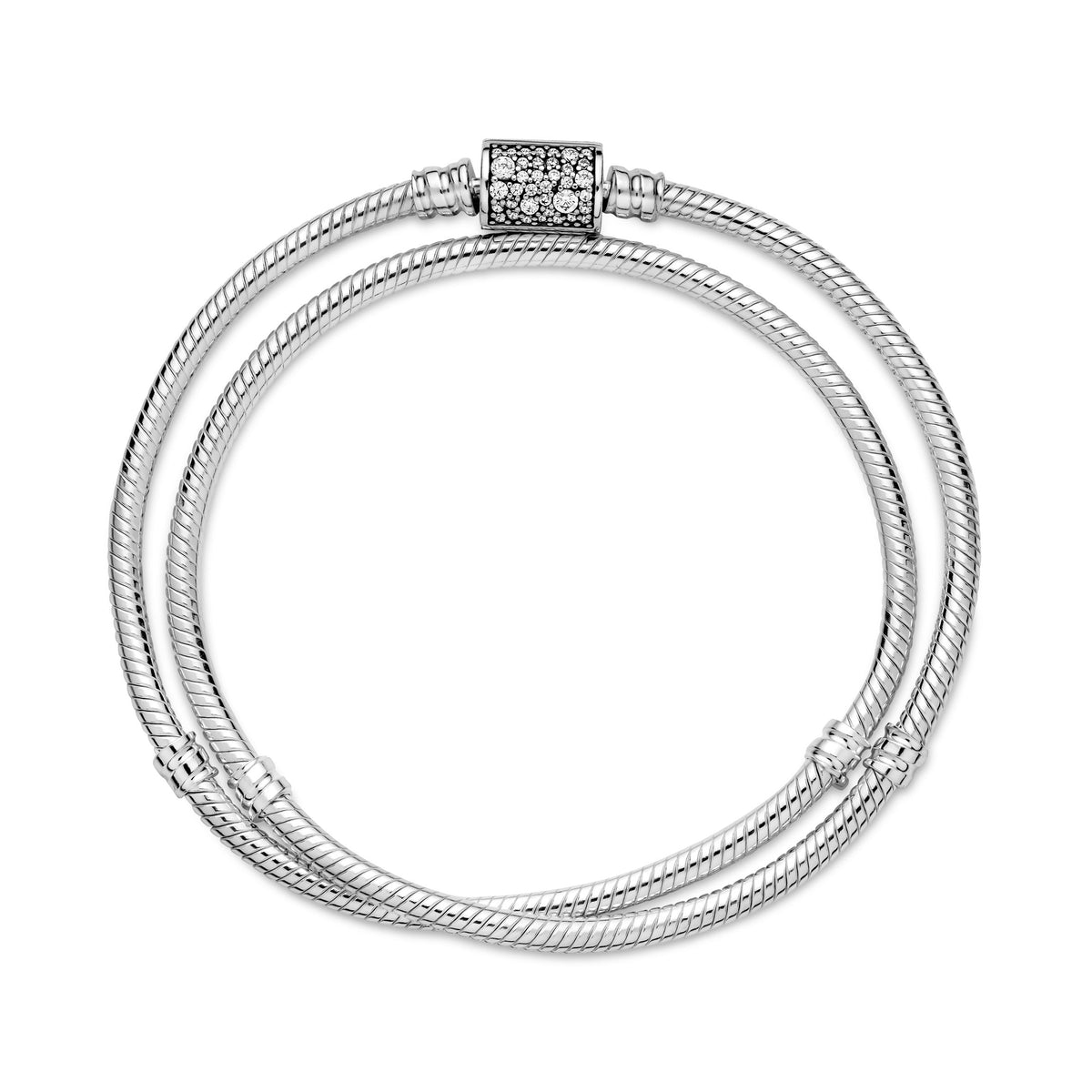 Pandora Bracelet Featuring Moments Double Wrap Barrel Clasp Snake Chain