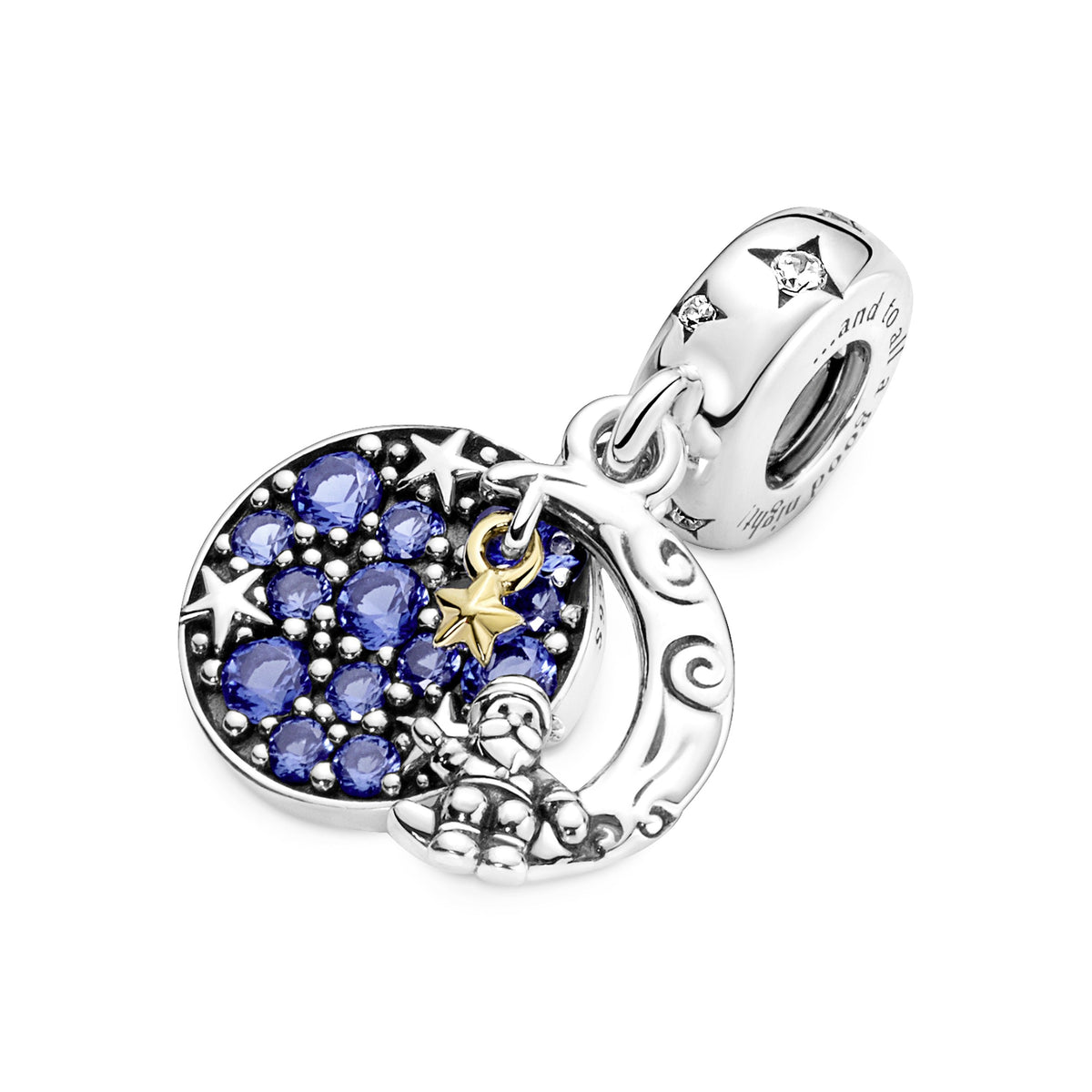 Pandora Charm Featuring Santa Claus On The Moon Double Dangle