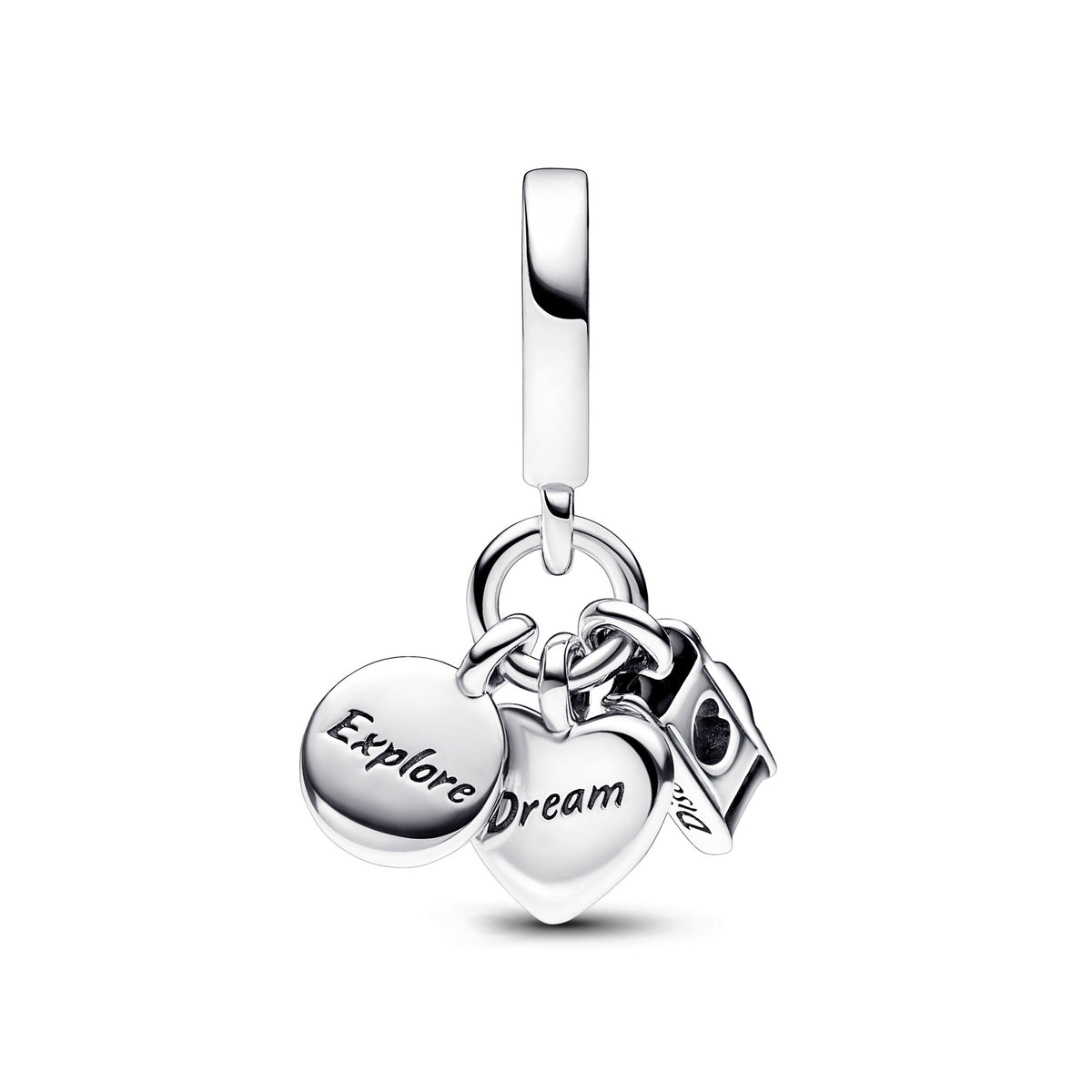 Pandora Charm Featuring Camera, Heart & Compass Triple Dangle