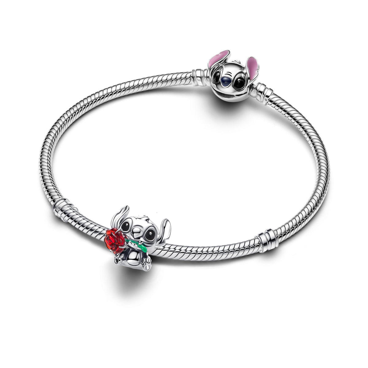 Pandora Charm Featuring Disney Stitch Rose Murano Glass
