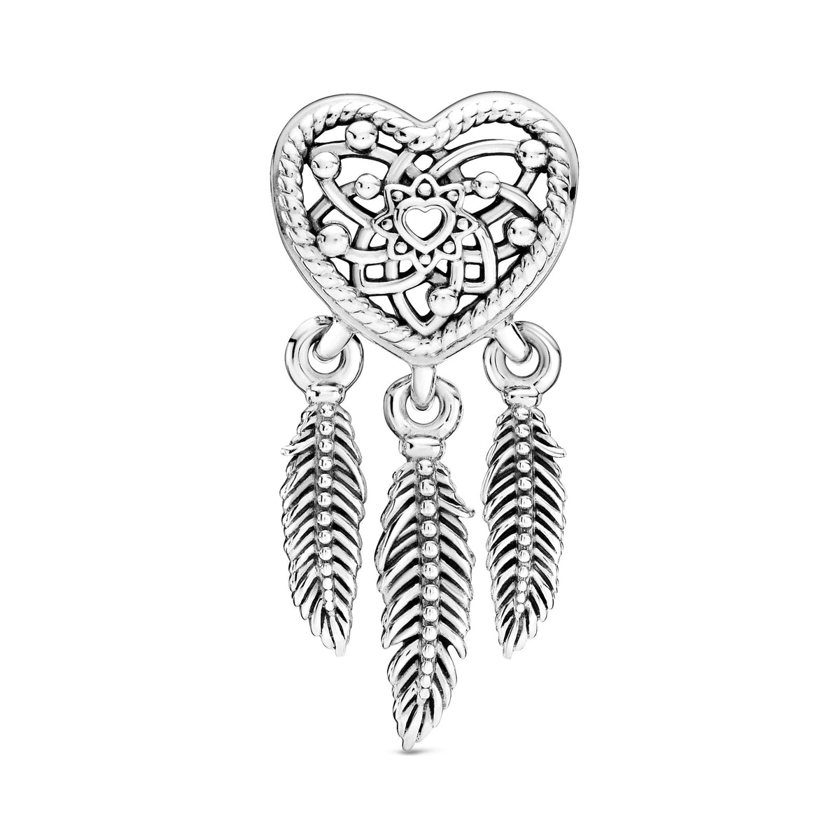 Pandora Openwork Heart & Three Feathers Dreamcatcher Charm