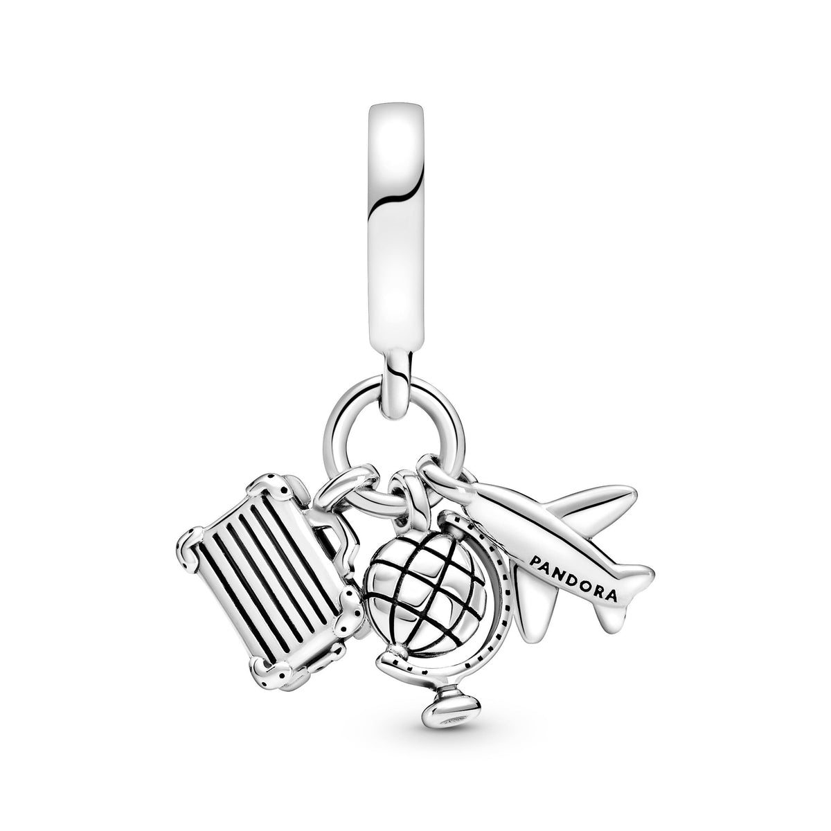 Pandora Charm Featuring Airplane, Globe & Suitcase Dangle