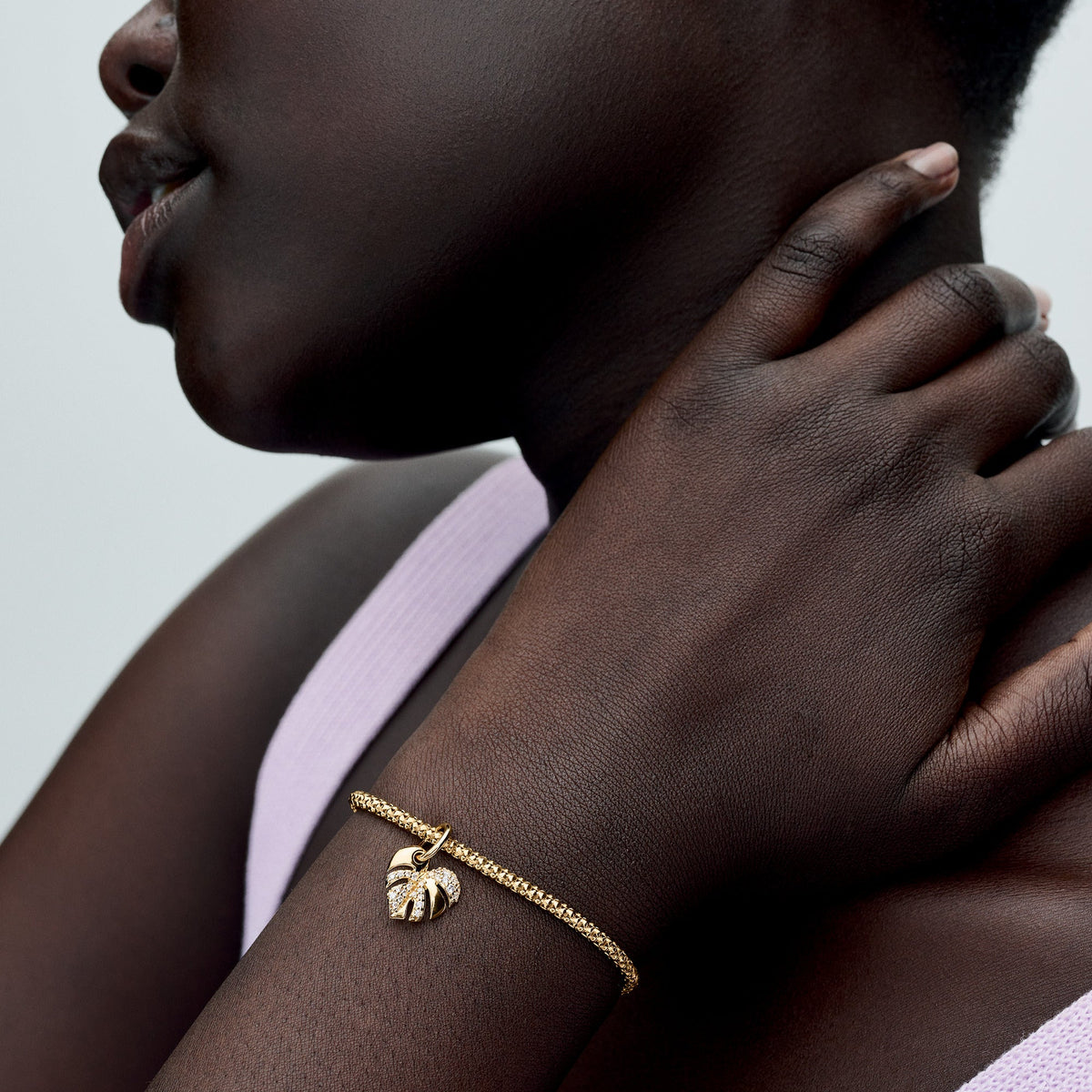 Pandora Charm Featuring Sparkling Monstera Leaf Dangle