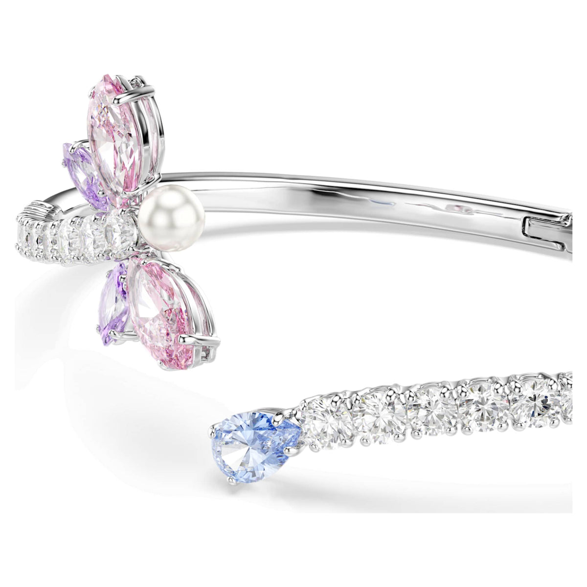 Ariana Grande x Swarovski bangle featuring a dragonfly motif with multicolored mixed-cut accents and rhodium plating