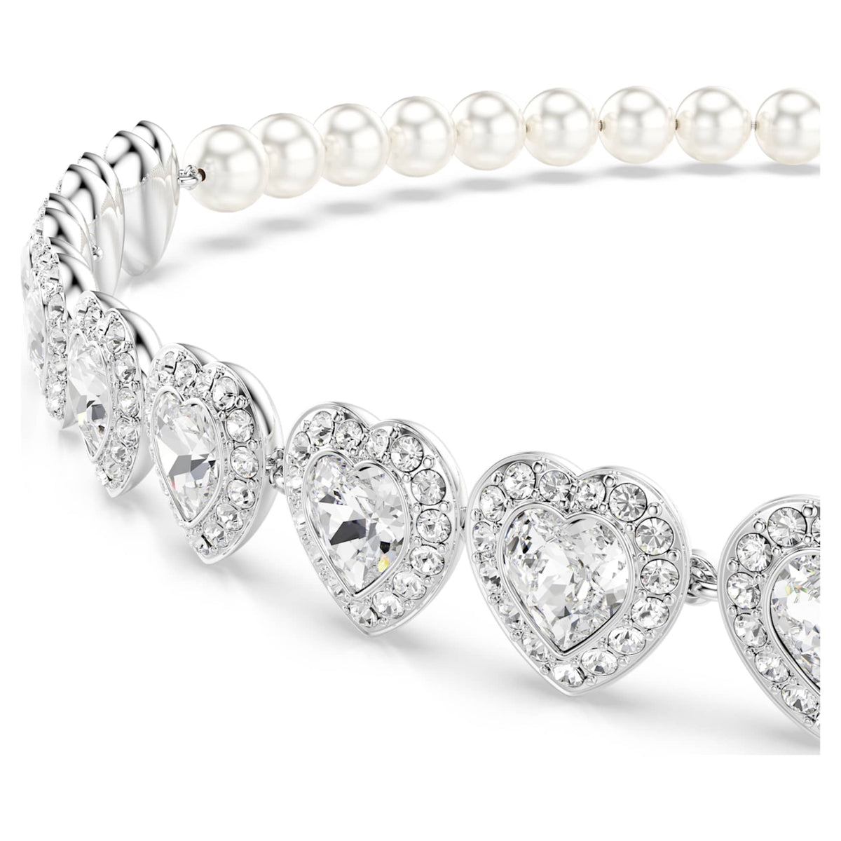 Ariana Grande x Swarovski choker Mixed cuts, Crystal pearl, Heart, White, Rhodium plated