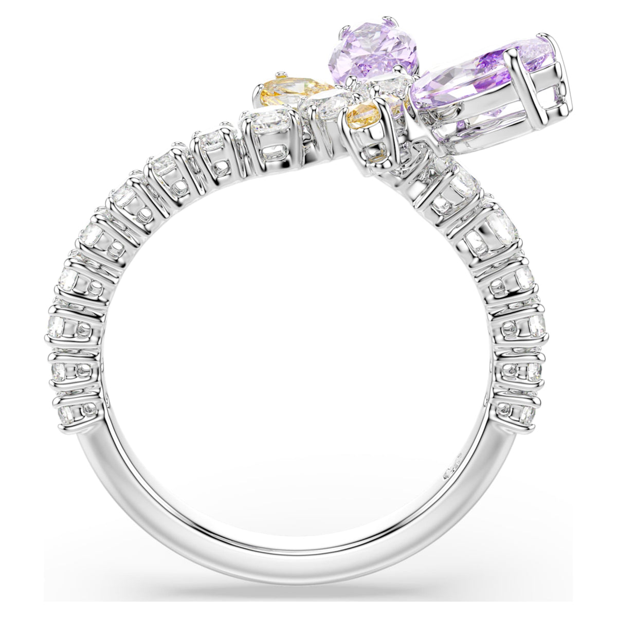 Ariana Grande x Swarovski motif ring featuring a dragonfly motif with multicolored mixed-cut accents and rhodium plating