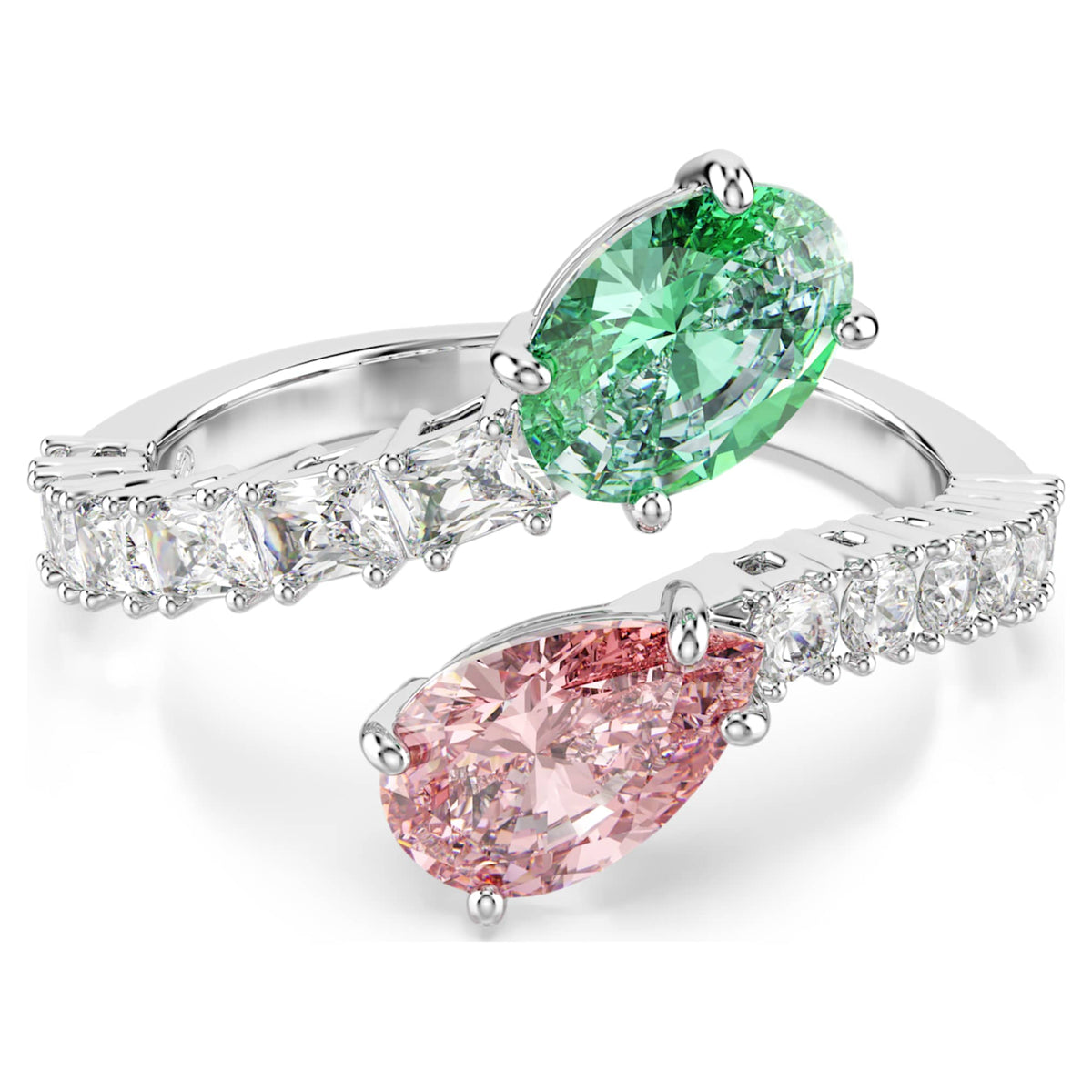 Ariana Grande x Swarovski open ring with multicolored mixed-cut accents and rhodium plating