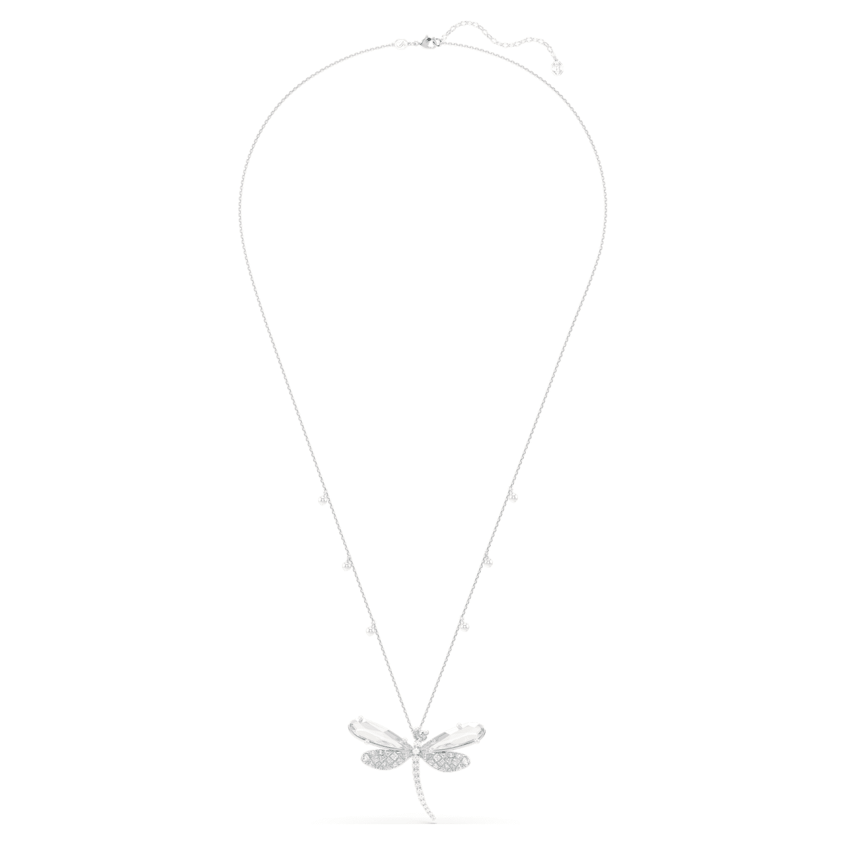 Ariana Grande x Swarovski pendant and brooch Crystal Pearl, Mixed cuts, Dragonfly, White, Rhodium plated