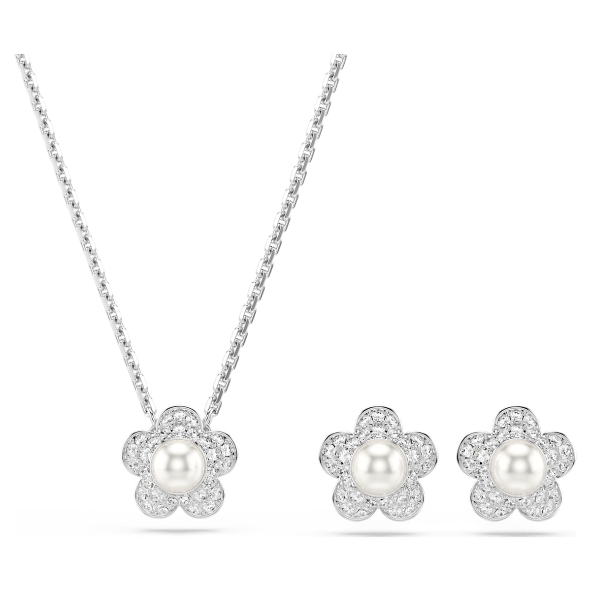 Ariana Grande x Swarovski set Crystal pearl, Round cut, Flower, White, Rhodium plated