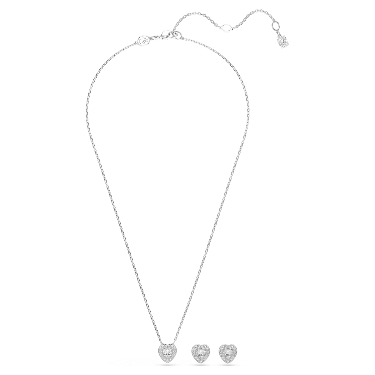 Ariana Grande x Swarovski set featuring a heart motif with white mixed-cut accents and rhodium plating