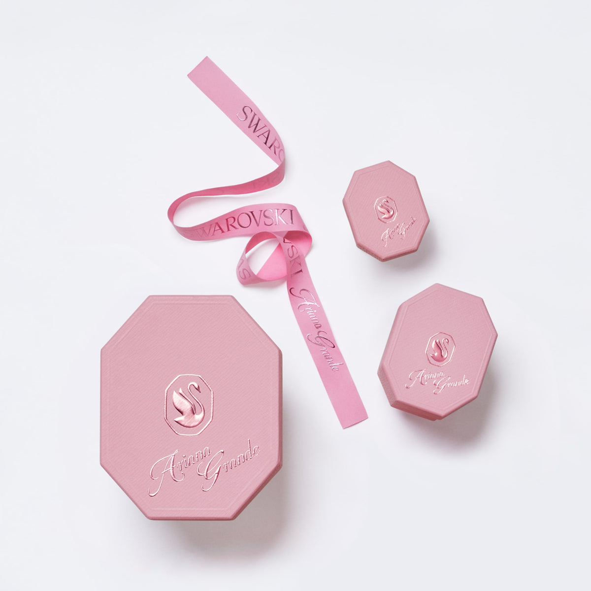 Ariana Grande x Swarovski set featuring a heart motif with white mixed-cut accents and rhodium plating