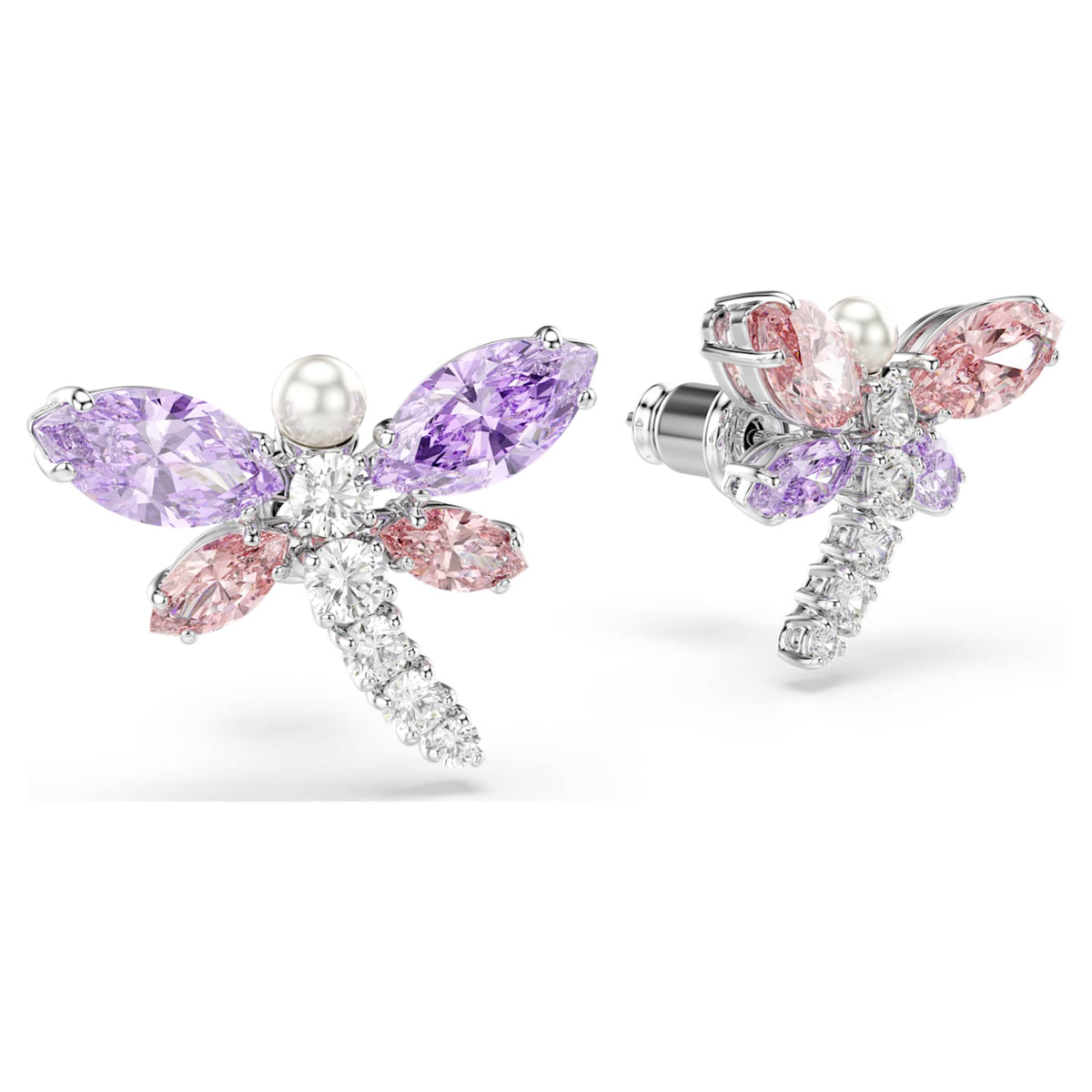 Ariana Grande x Swarovski stud earrings featuring a dragonfly motif with multicolored mixed-cut accents and rhodium plating