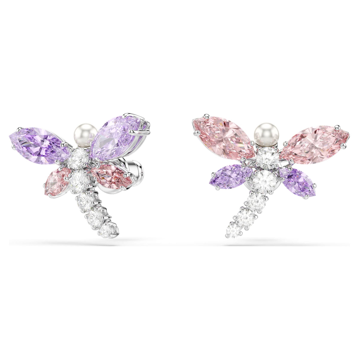 Ariana Grande x Swarovski stud earrings featuring a dragonfly motif with multicolored mixed-cut accents and rhodium plating