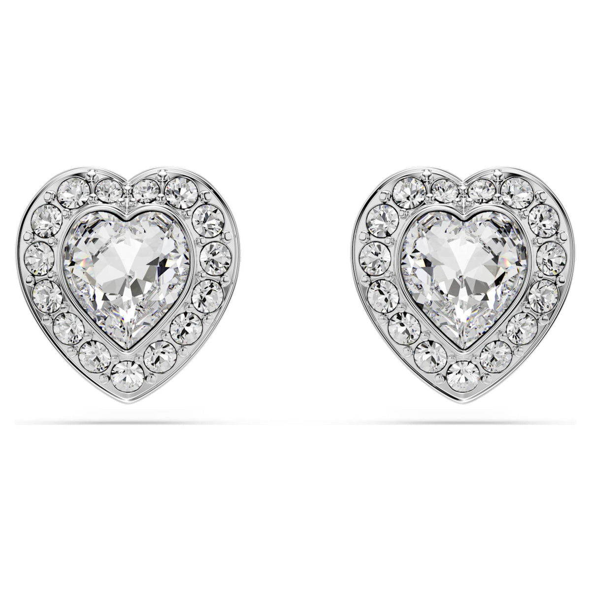 Ariana Grande x Swarovski stud earrings featuring a heart motif with white mixed-cut accents and rhodium plating