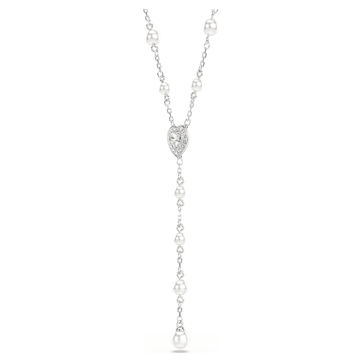 Ariana Grande x Swarovski Y necklace Mixed cuts, Crystal pearl, Heart, White, Rhodium plated