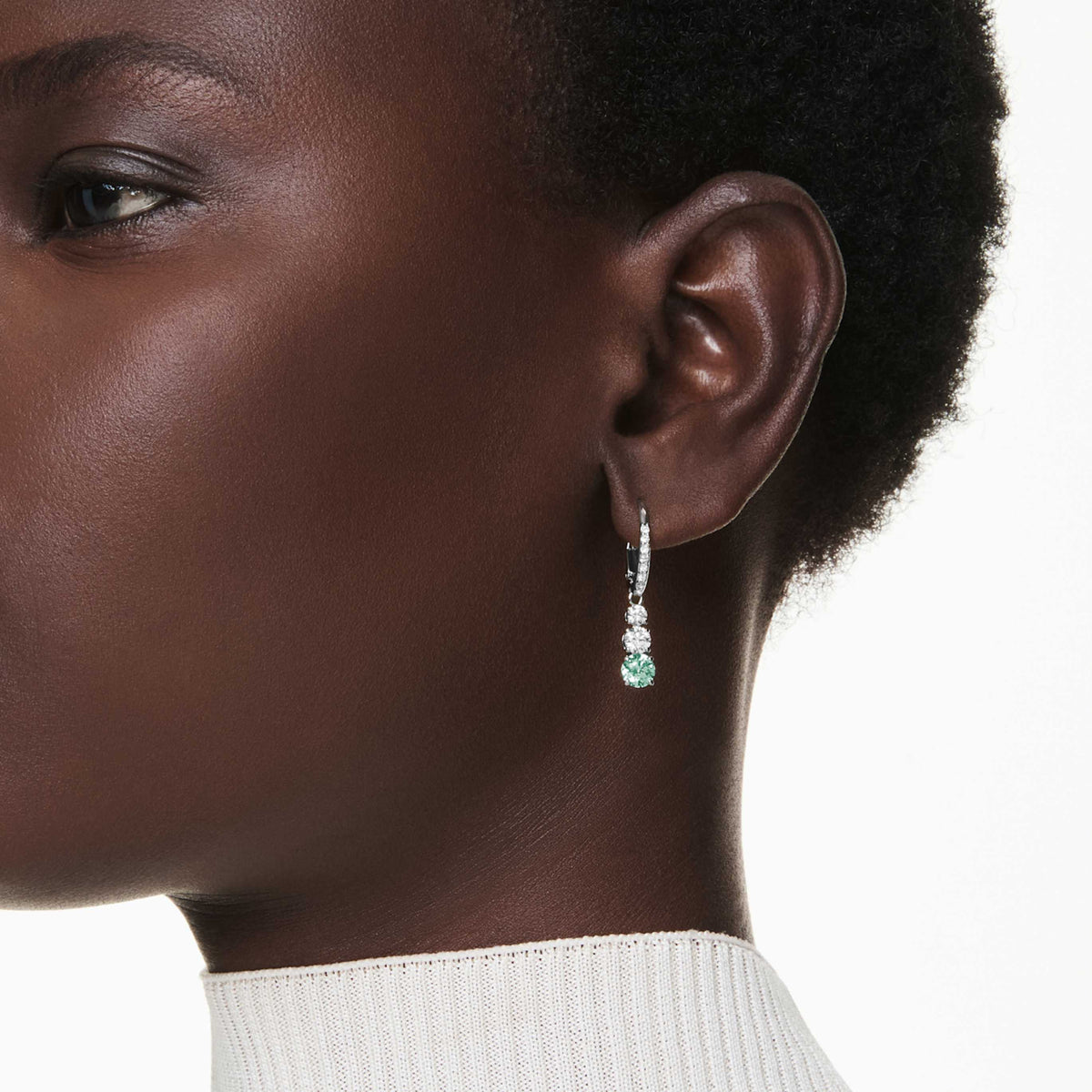 Swarovski Stilla Attract hoop earrings with white round-cut accents and rhodium plating