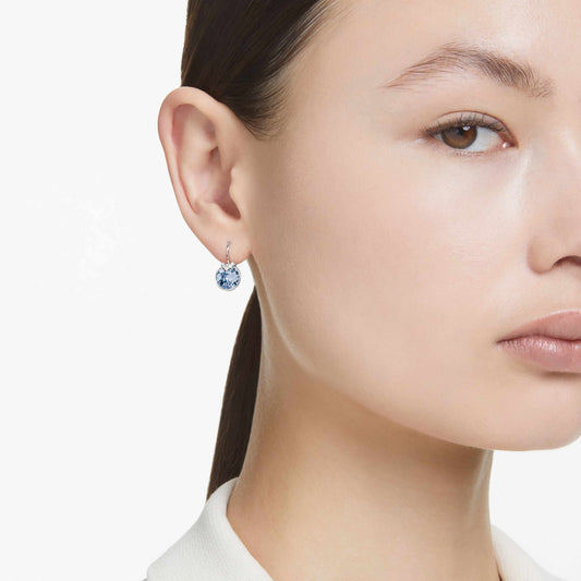 Swarovski Bella V drop earrings Round cut, Blue, Rhodium plated
