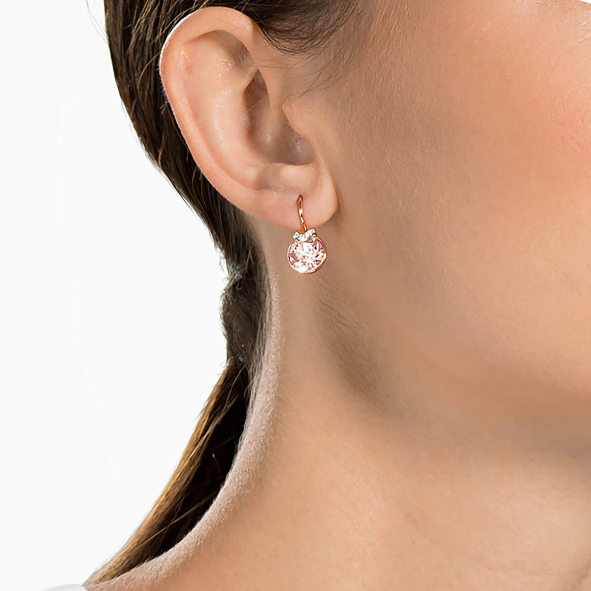 Swarovski Bella V drop earrings with blue round-cut accents and rhodium plating