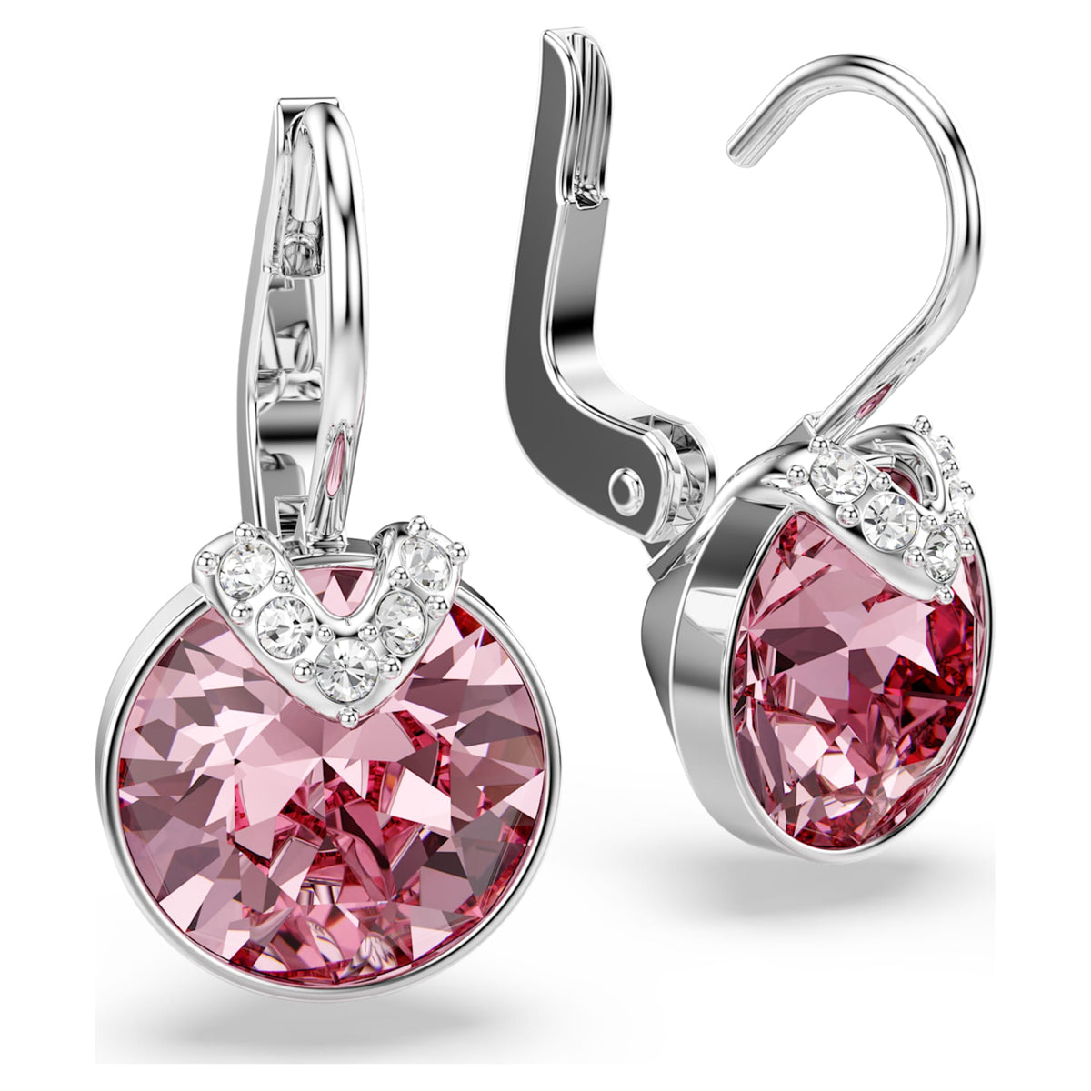 Swarovski Bella V drop earrings with pink round-cut accents and rhodium plating