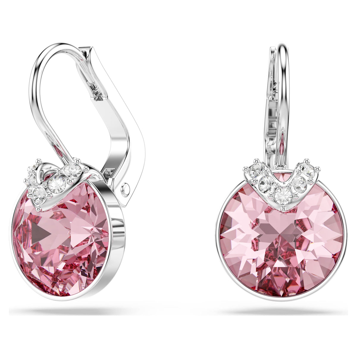 Swarovski Bella V drop earrings with pink round-cut accents and rhodium plating