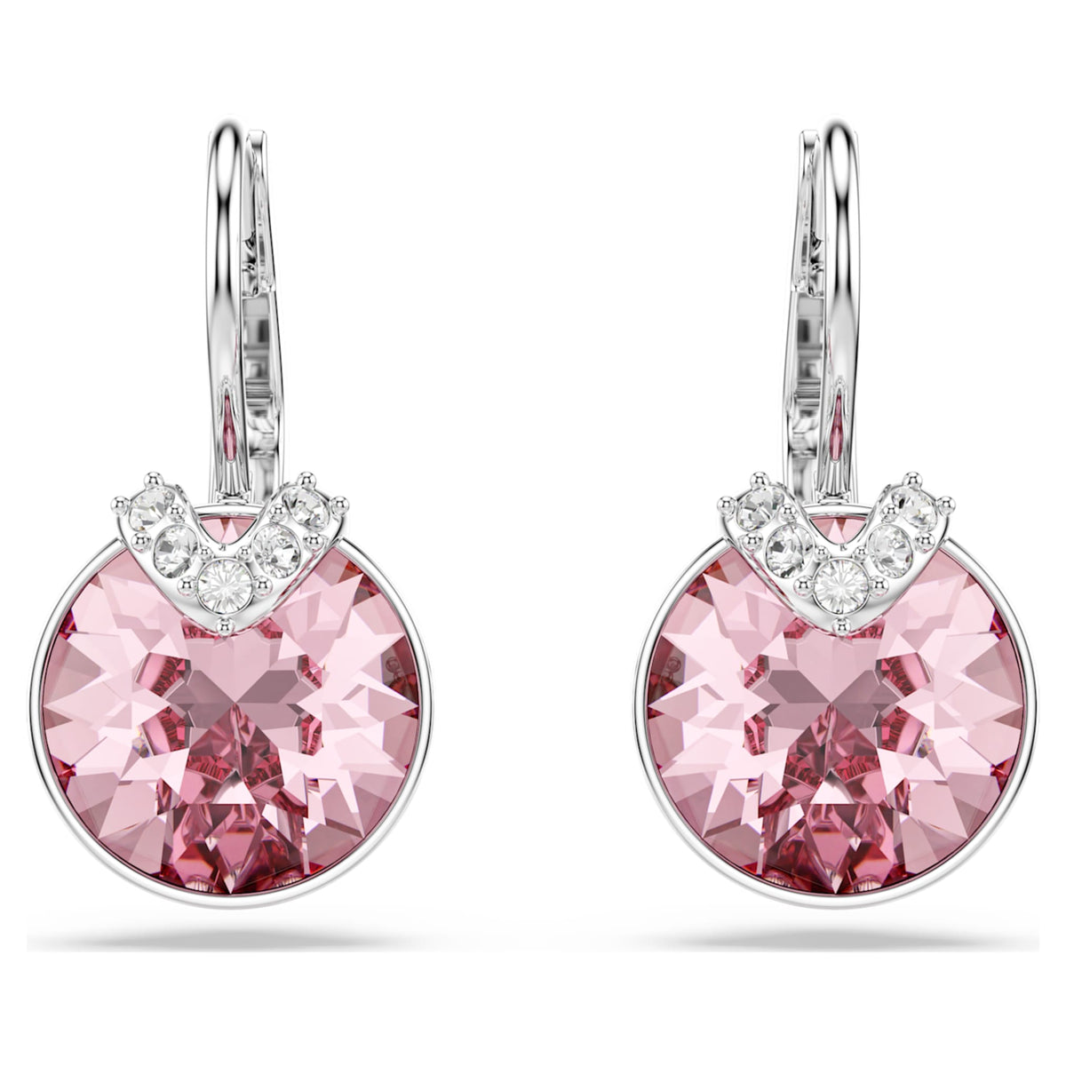 Swarovski Bella V drop earrings with pink round-cut accents and rhodium plating