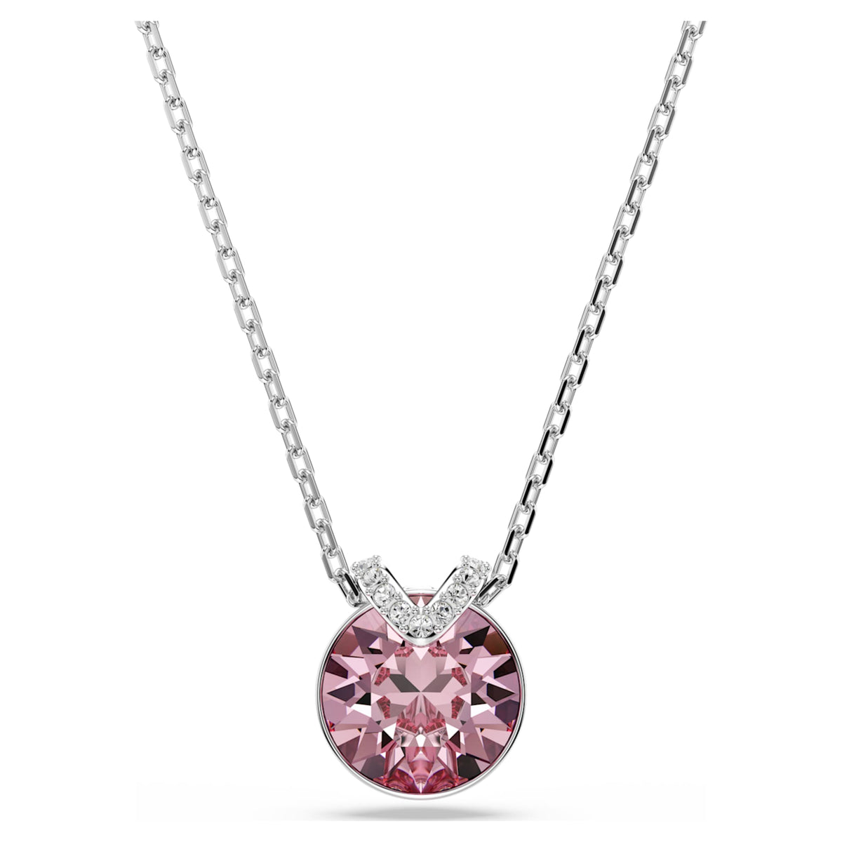 Swarovski Bella V pendant Round cut, Pink, Rhodium plated