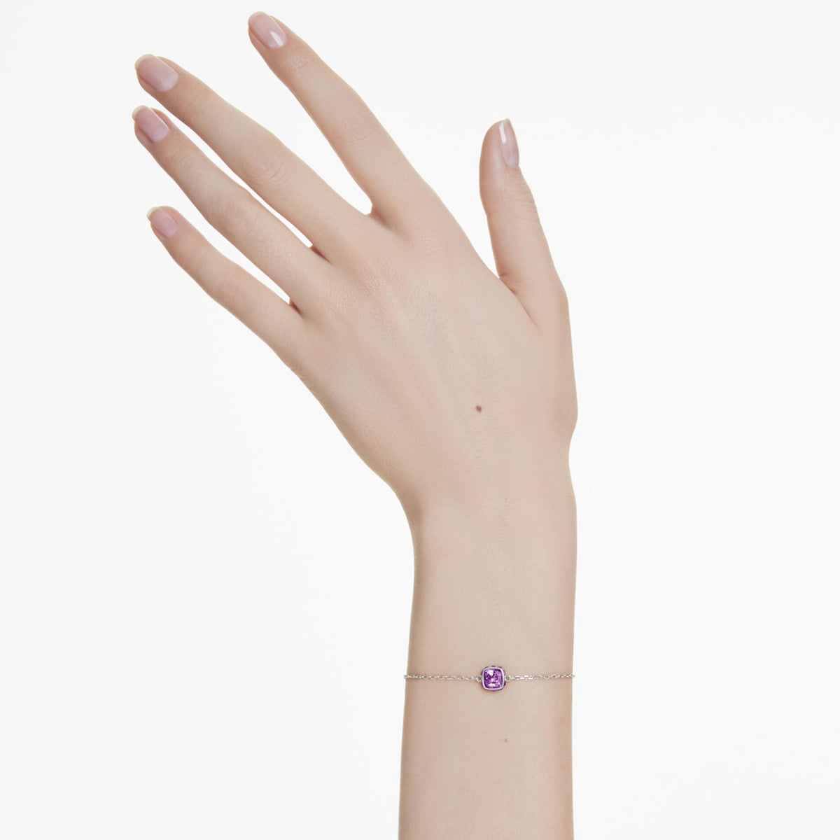 Swarovski Birthstone bracelet Square cut, October, Pink, Rhodium plated
