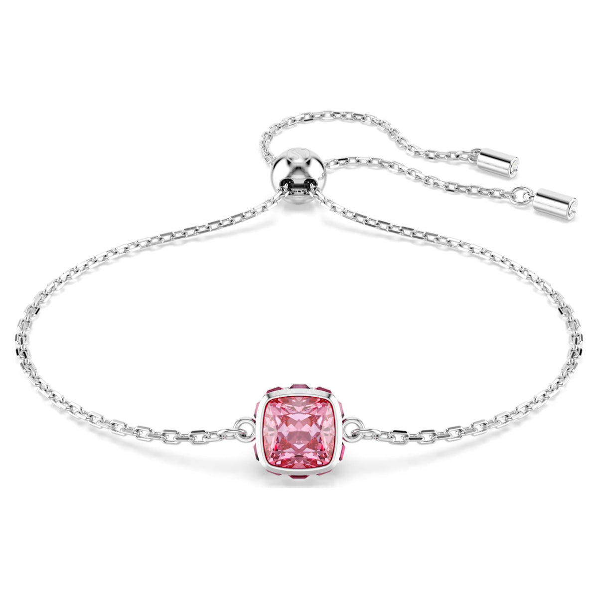 Swarovski Birthstone bracelet Square cut, October, Pink, Rhodium plated