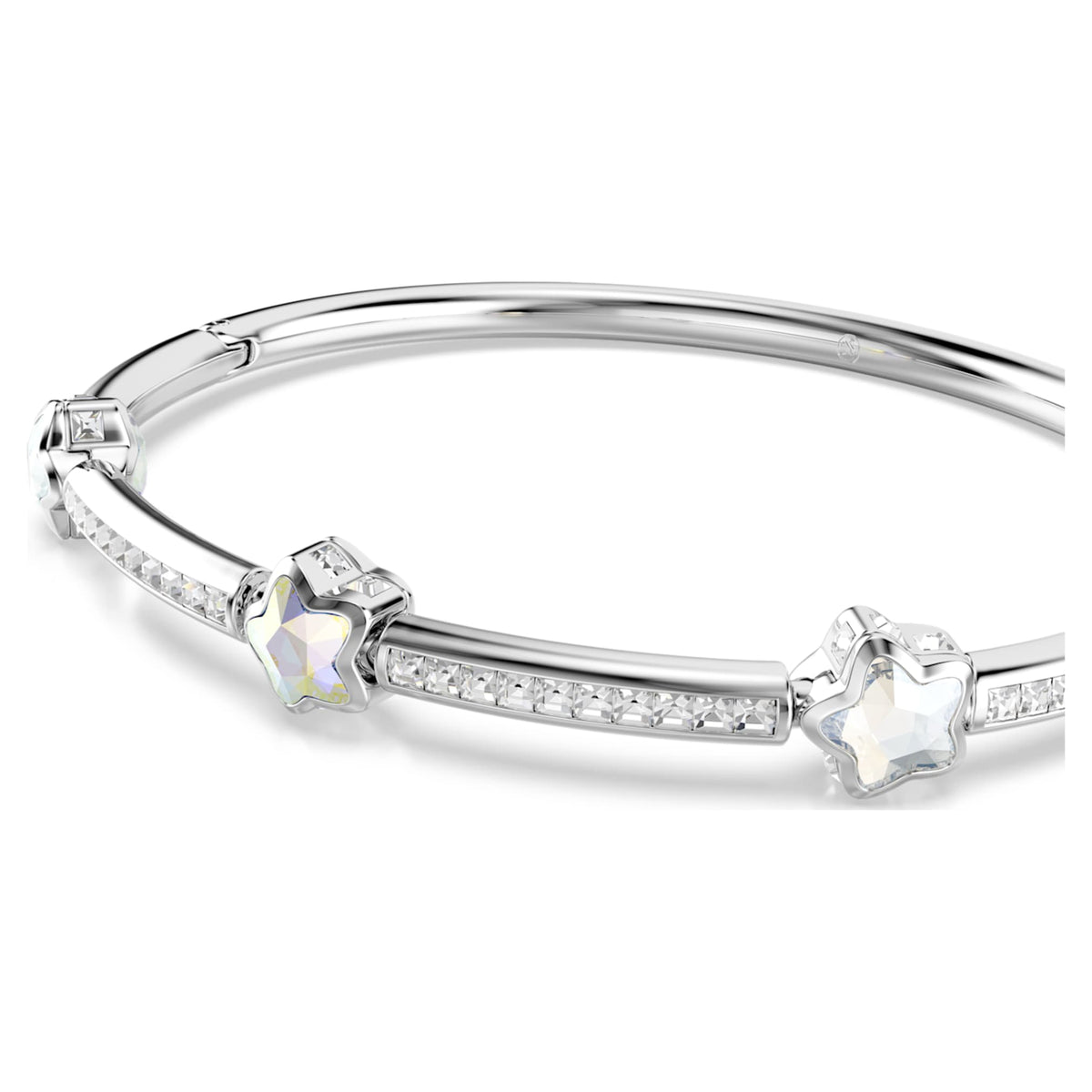 Swarovski Chroma bangle featuring a star motif with white mixed-cut accents and rhodium plating