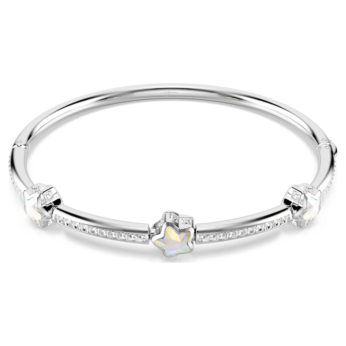 Swarovski Chroma bangle featuring a star motif with white mixed-cut accents and rhodium plating