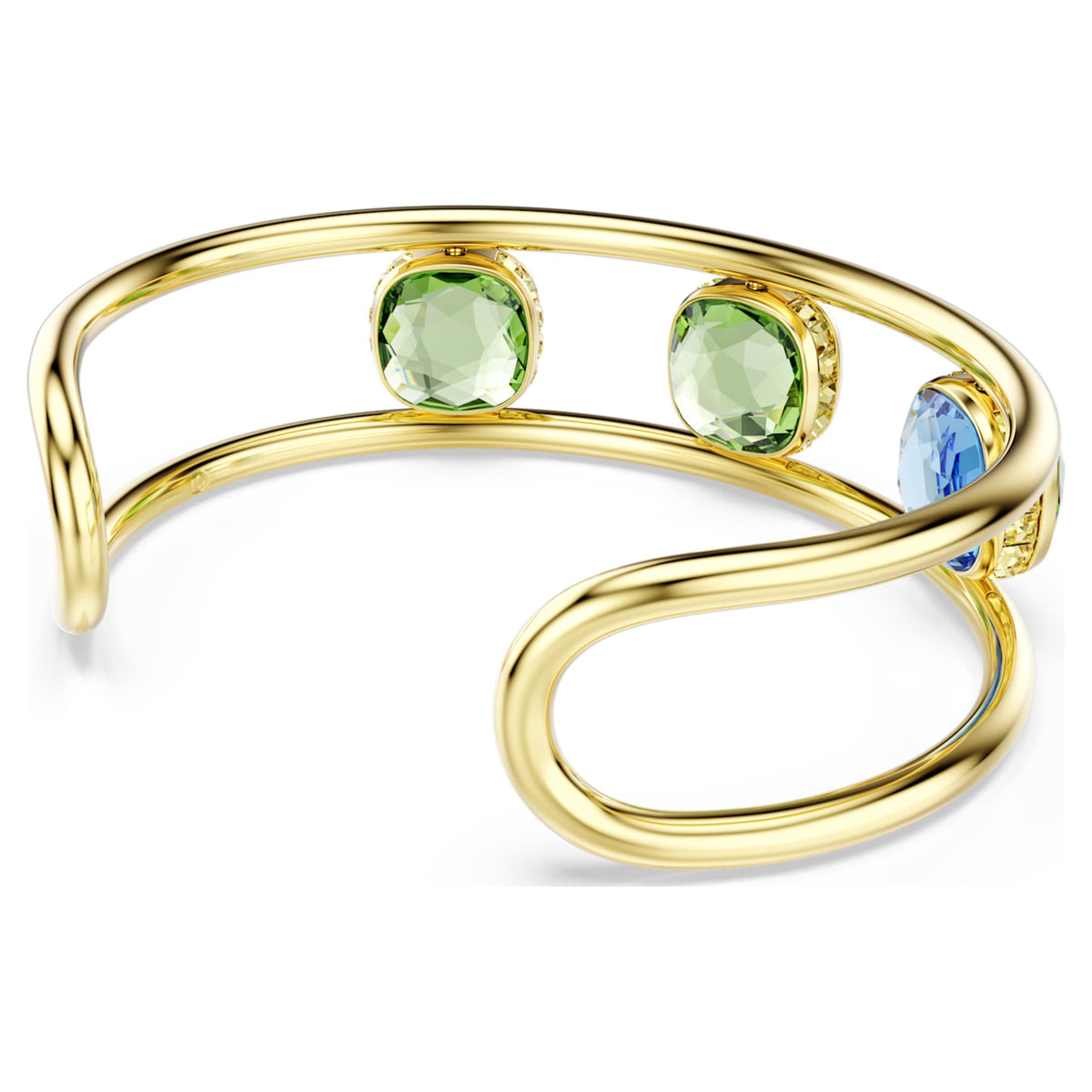 Swarovski Chroma cuff with multicolored cushion-cut accents and an 18K gold finish