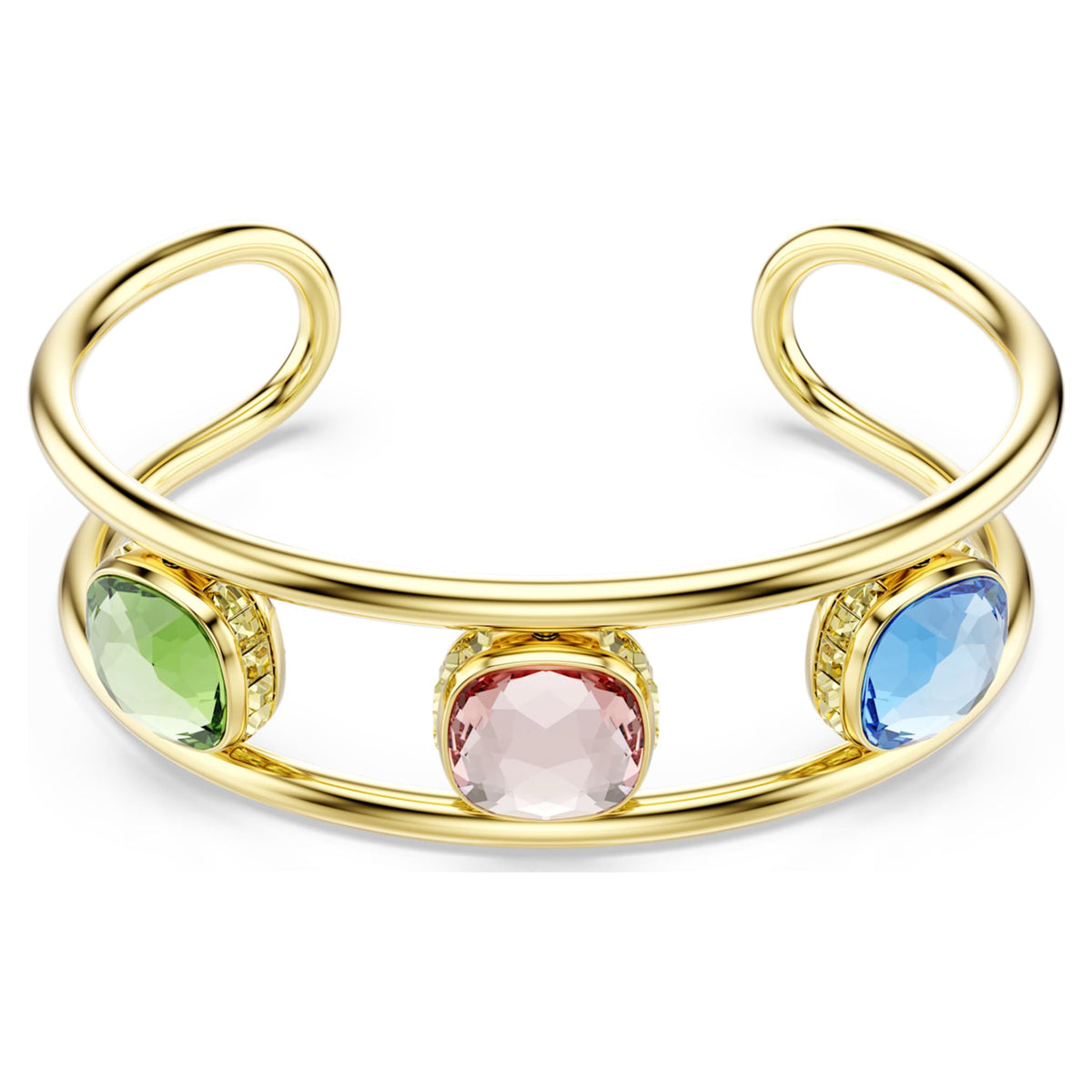 Swarovski Chroma cuff with multicolored cushion-cut accents and an 18K gold finish