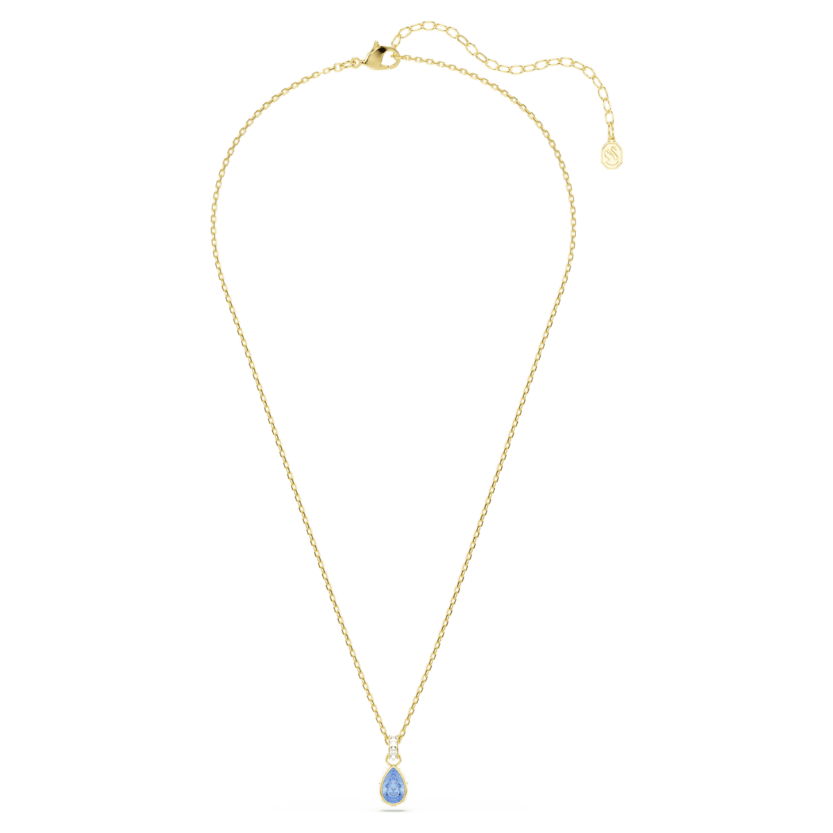 Swarovski Chroma pendant Pear cut, Blue, 18K gold finish