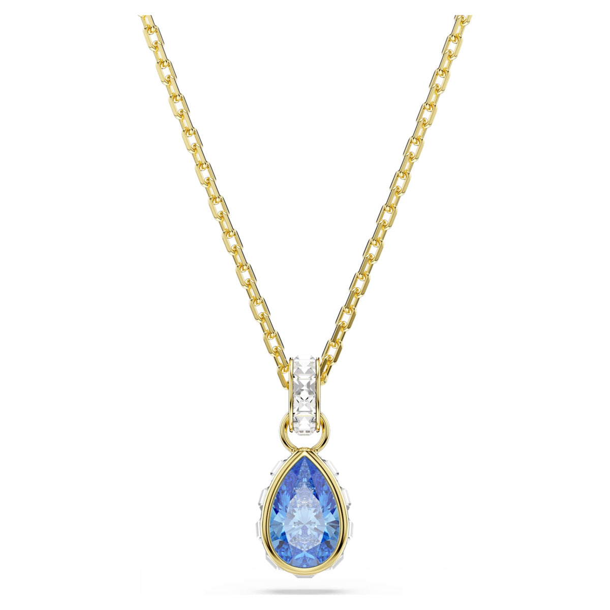 Swarovski Chroma pendant Pear cut, Blue, 18K gold finish