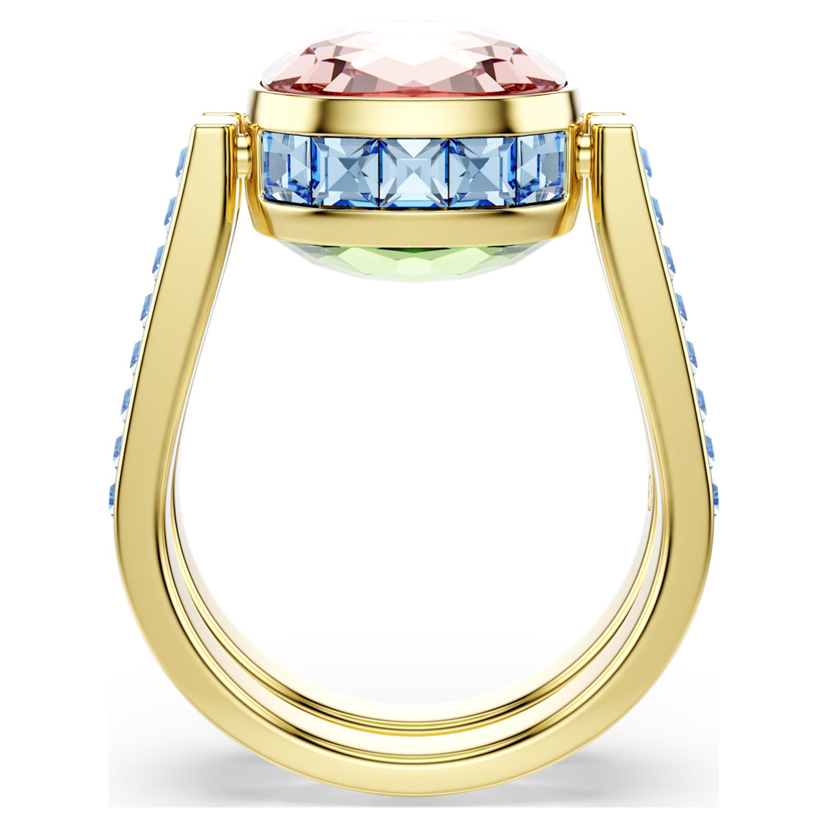 Swarovski Chroma ring with multicolored cushion-cut accents and an 18K gold finish