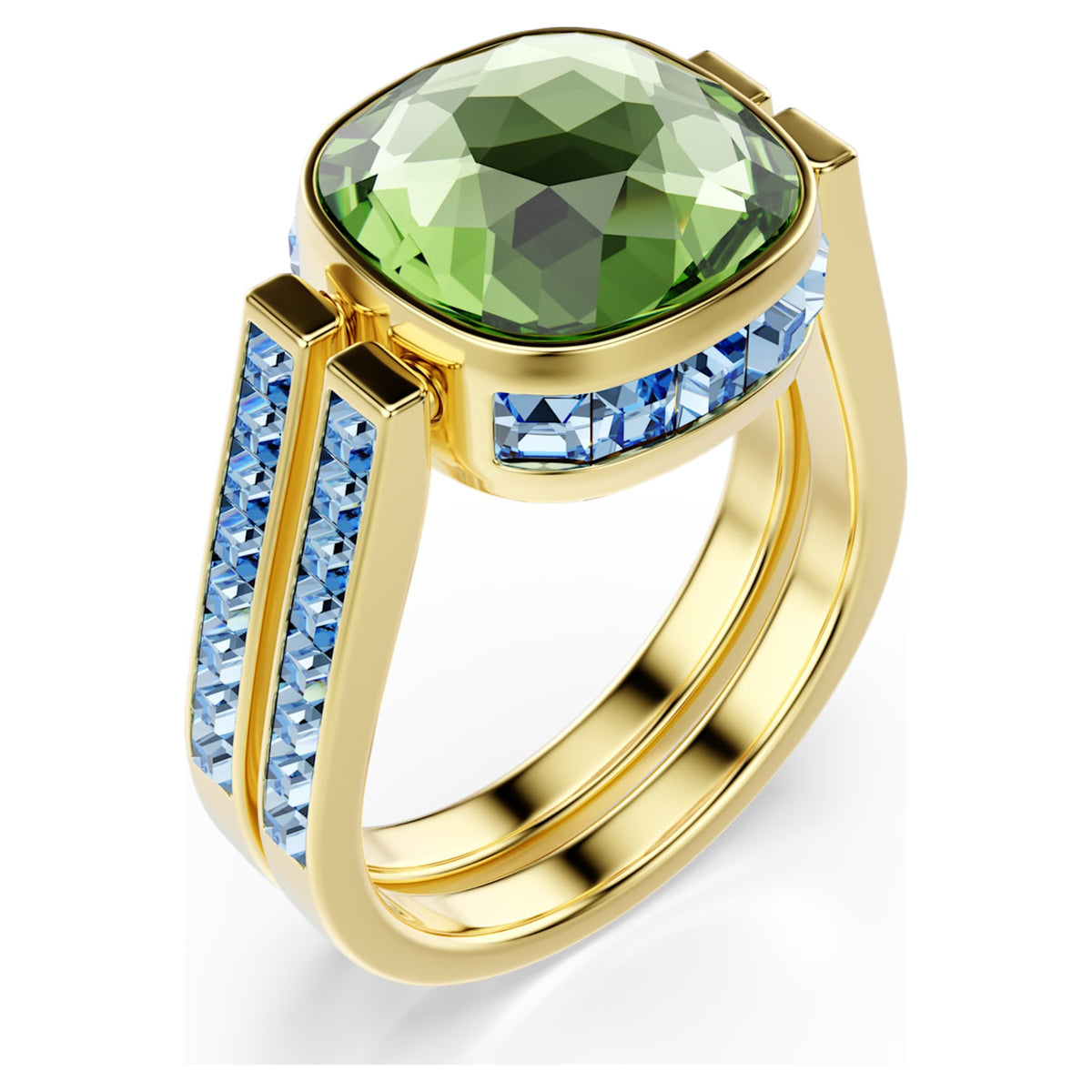 Swarovski Chroma ring with multicolored cushion-cut accents and an 18K gold finish