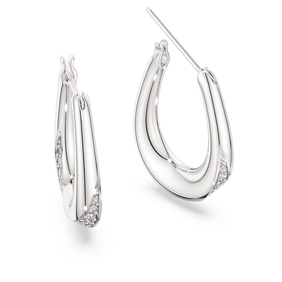 Swarovski Classica hoop earrings Round cut, Small, White, Sterling silver