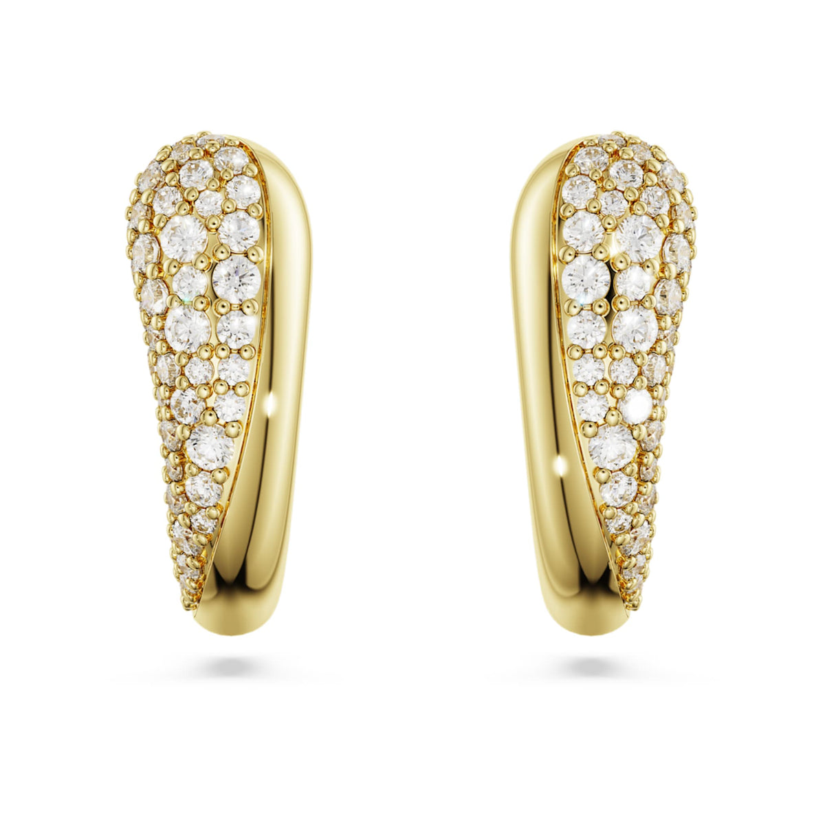 Swarovski Classica hoop earrings Round cut, White, Sterling silver, 18K gold finish