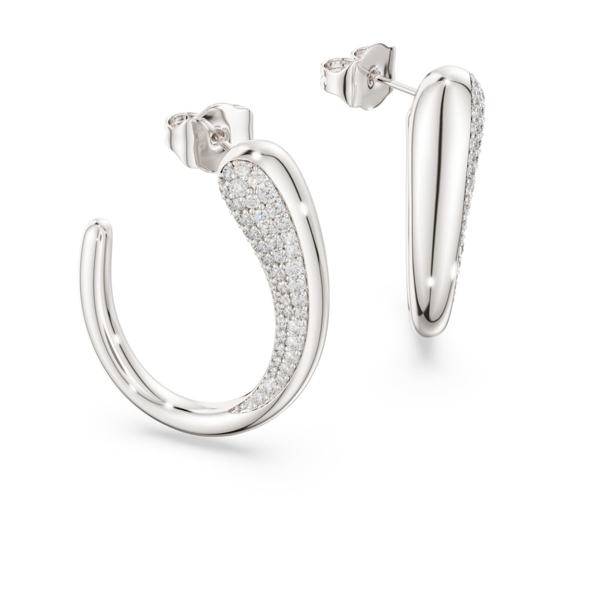 Swarovski Classica hoop earrings Round cut, White, Sterling silver