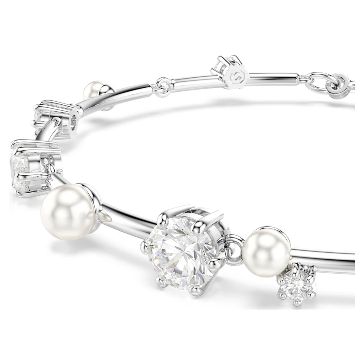 Swarovski Constella bracelet Crystal pearl, Round cuts, White, Rhodium plated