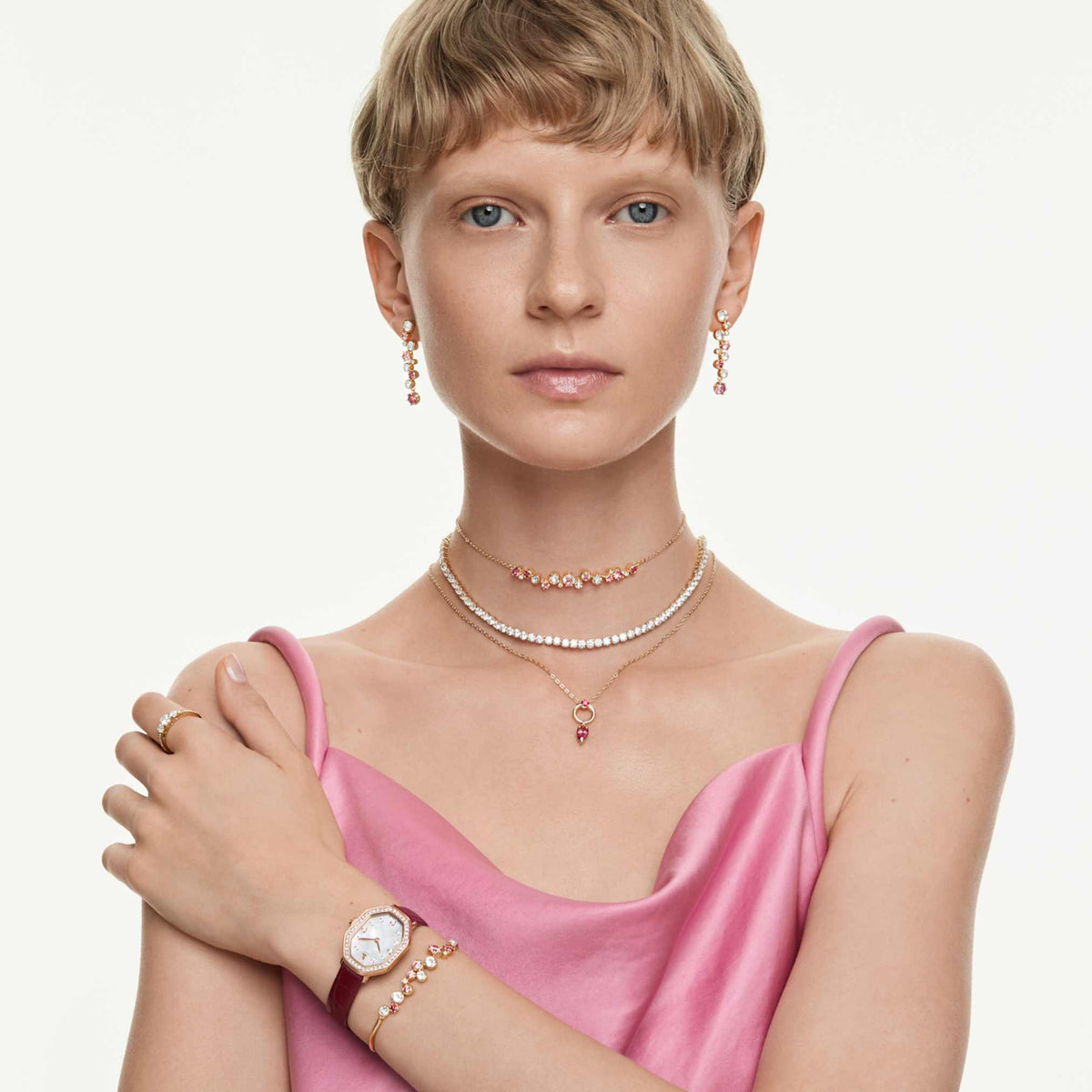 Swarovski Constella bracelet with multicolored mixed-cut accents and an 18K gold finish