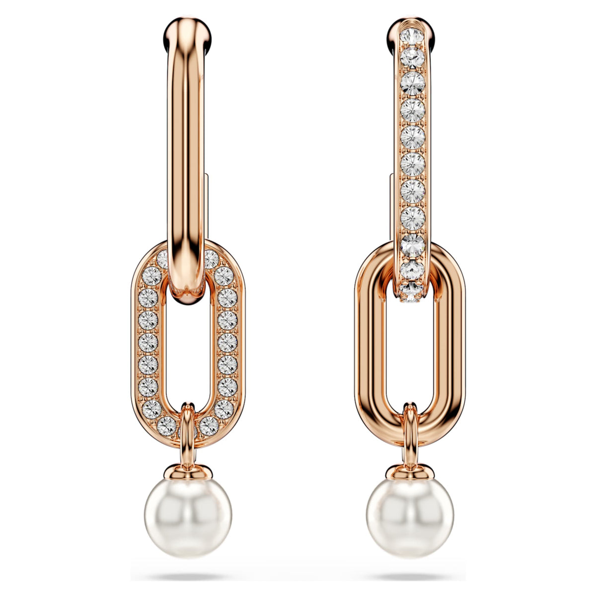 Swarovski Constella drop earrings Crystal pearl, Round cut, White, 18K rose gold finish