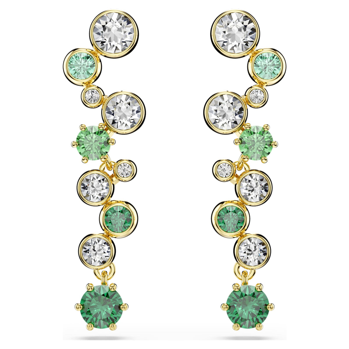 Swarovski Constella drop earrings with green mixed-cut accents and an 18K gold finish