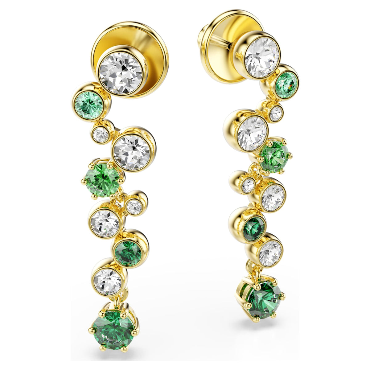 Swarovski Constella drop earrings with green mixed-cut accents and an 18K gold finish