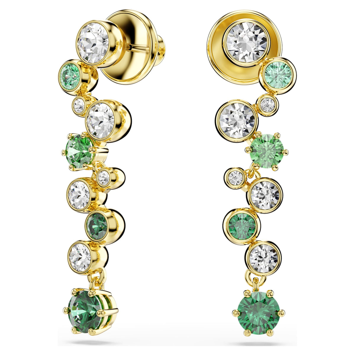 Swarovski Constella drop earrings with green mixed-cut accents and an 18K gold finish