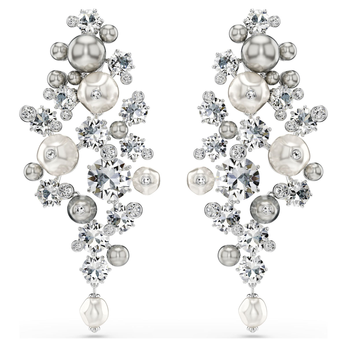 Swarovski Constella earrings Crystal pearl, Round cut, White, Rhodium plated