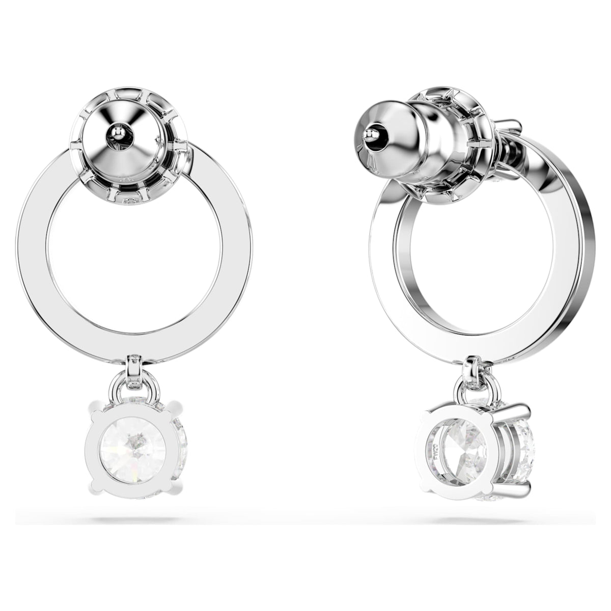 Swarovski Constella hoop earrings with white round-cut accents and rhodium plating