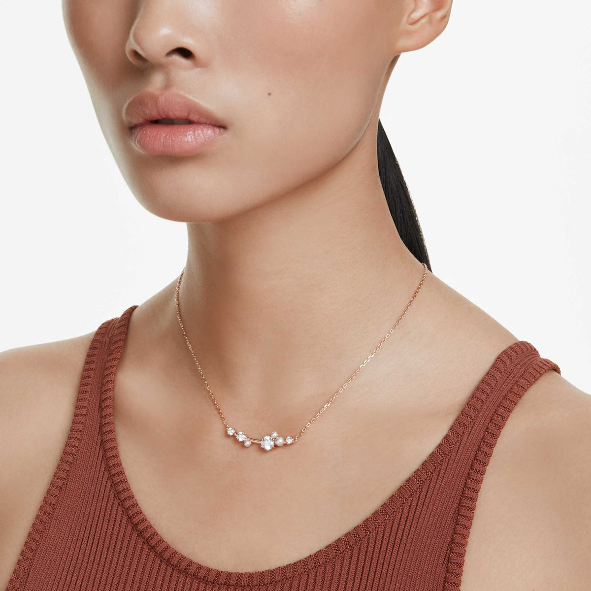 Swarovski Constella necklace Crystal pearl, Round cuts, White, Rhodium plated