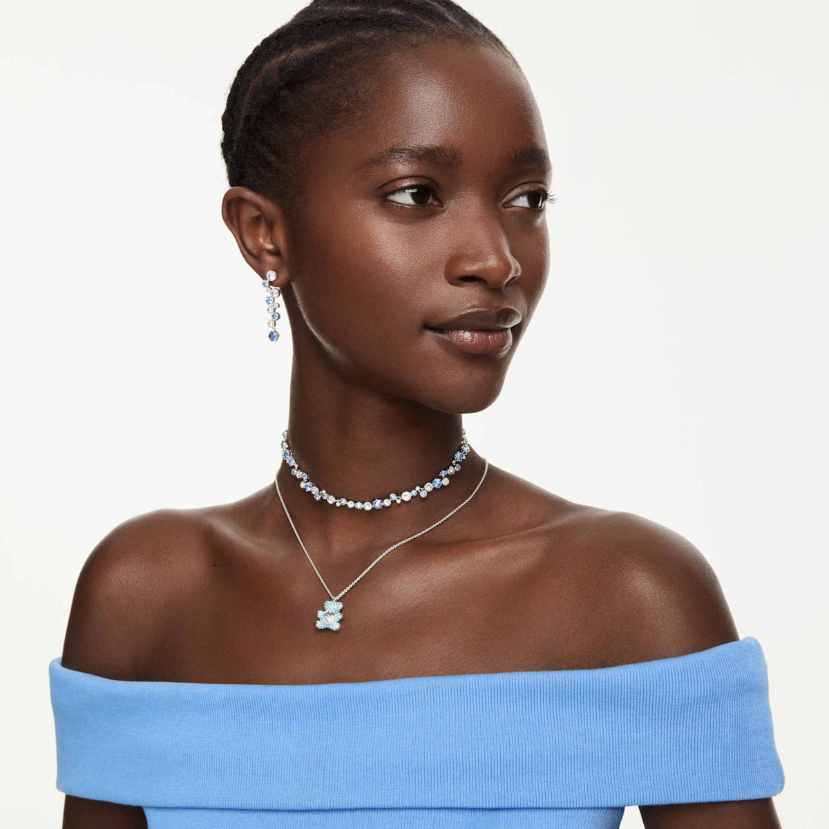 Swarovski Constella necklace with blue mixed-cut accents and rhodium plating