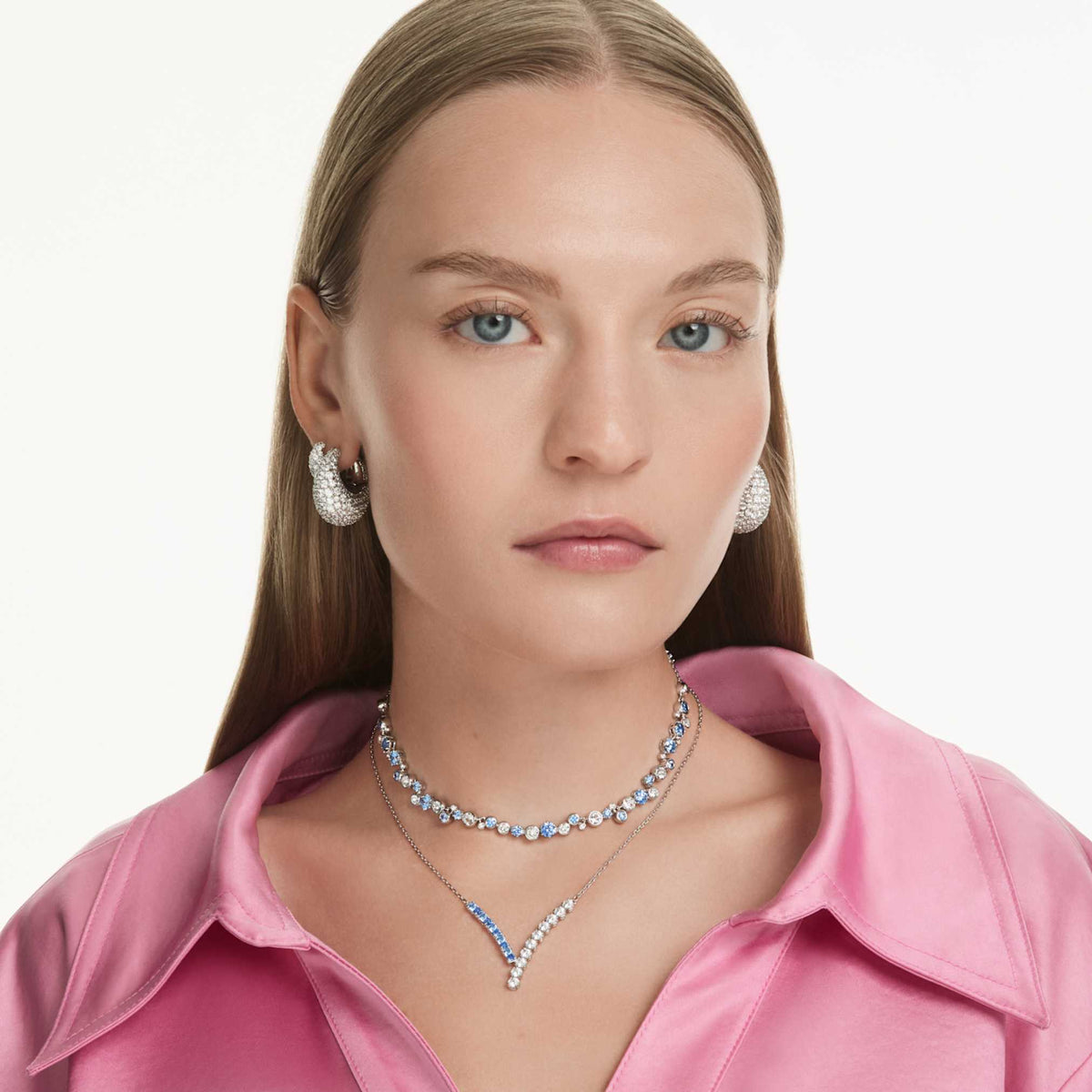 Swarovski Constella necklace with blue mixed-cut accents and rhodium plating